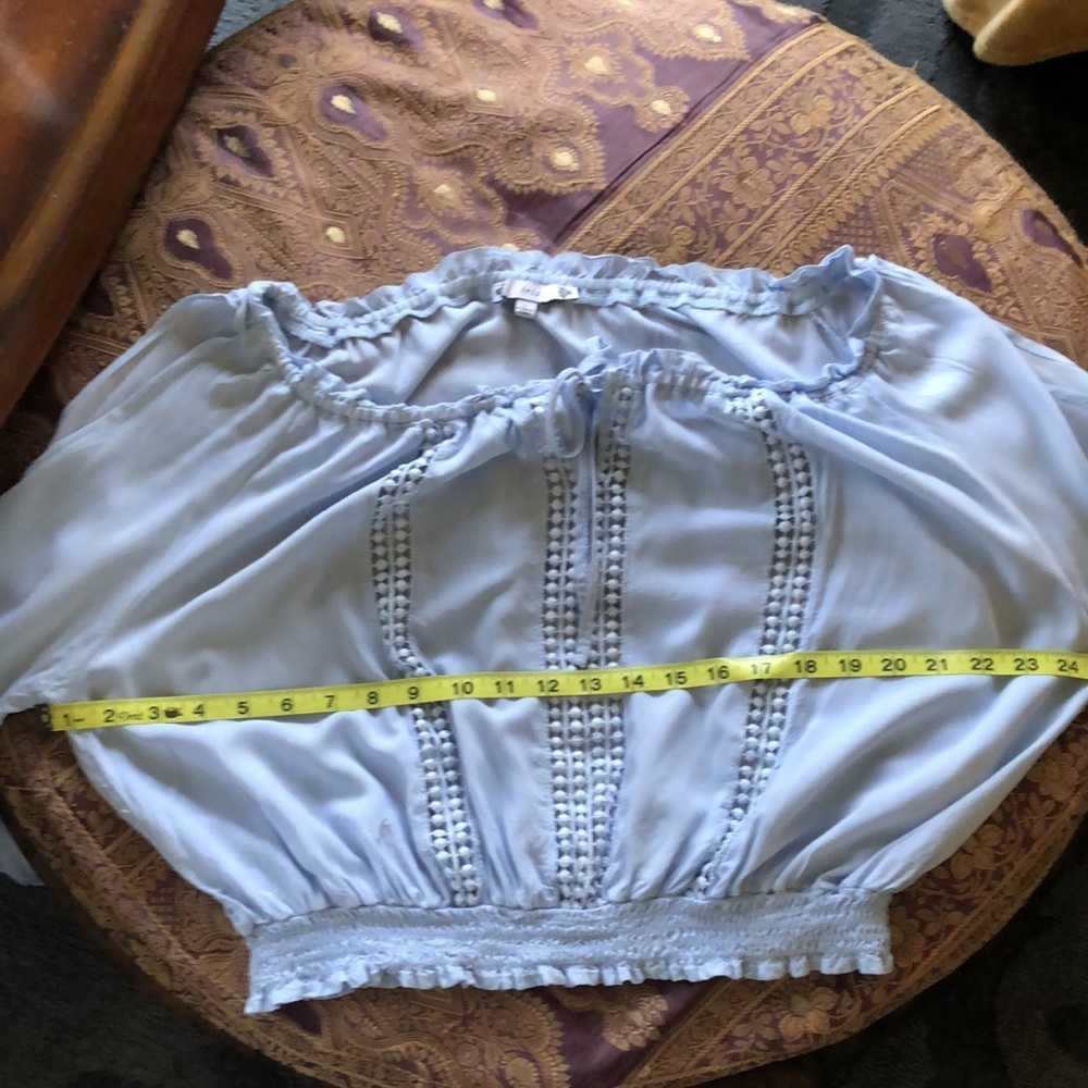 Iris bohemian ice blue peasant off the shoulder long open sleeved size Large - Picture 12 of 15